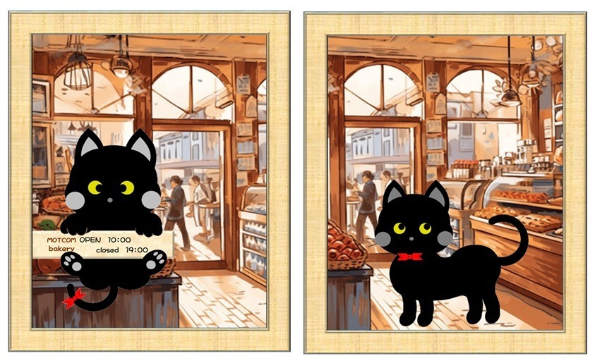 額縁アート　黒ねこの店番